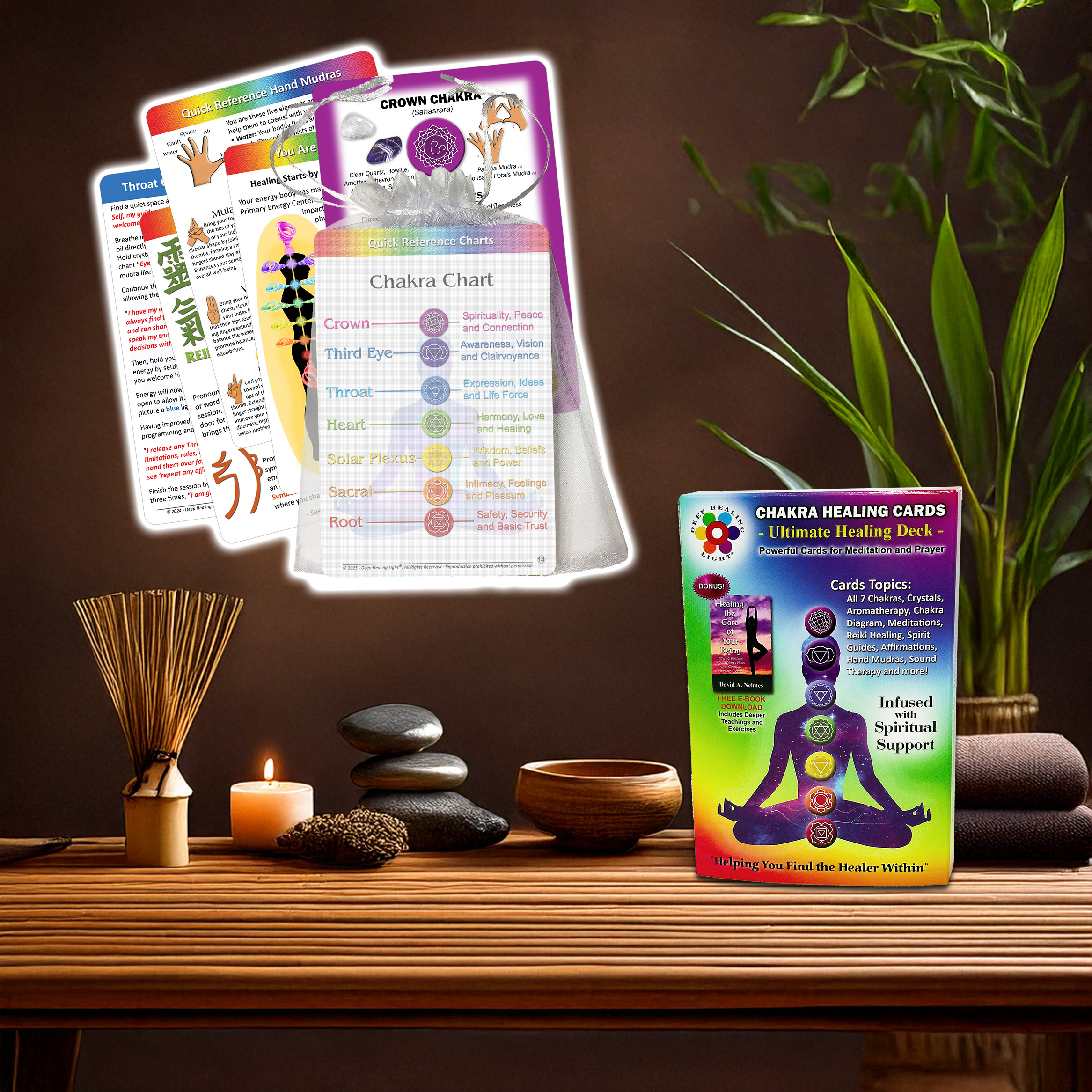 Chakra healing cards used for meditation, Reiki, and spiritual reflection