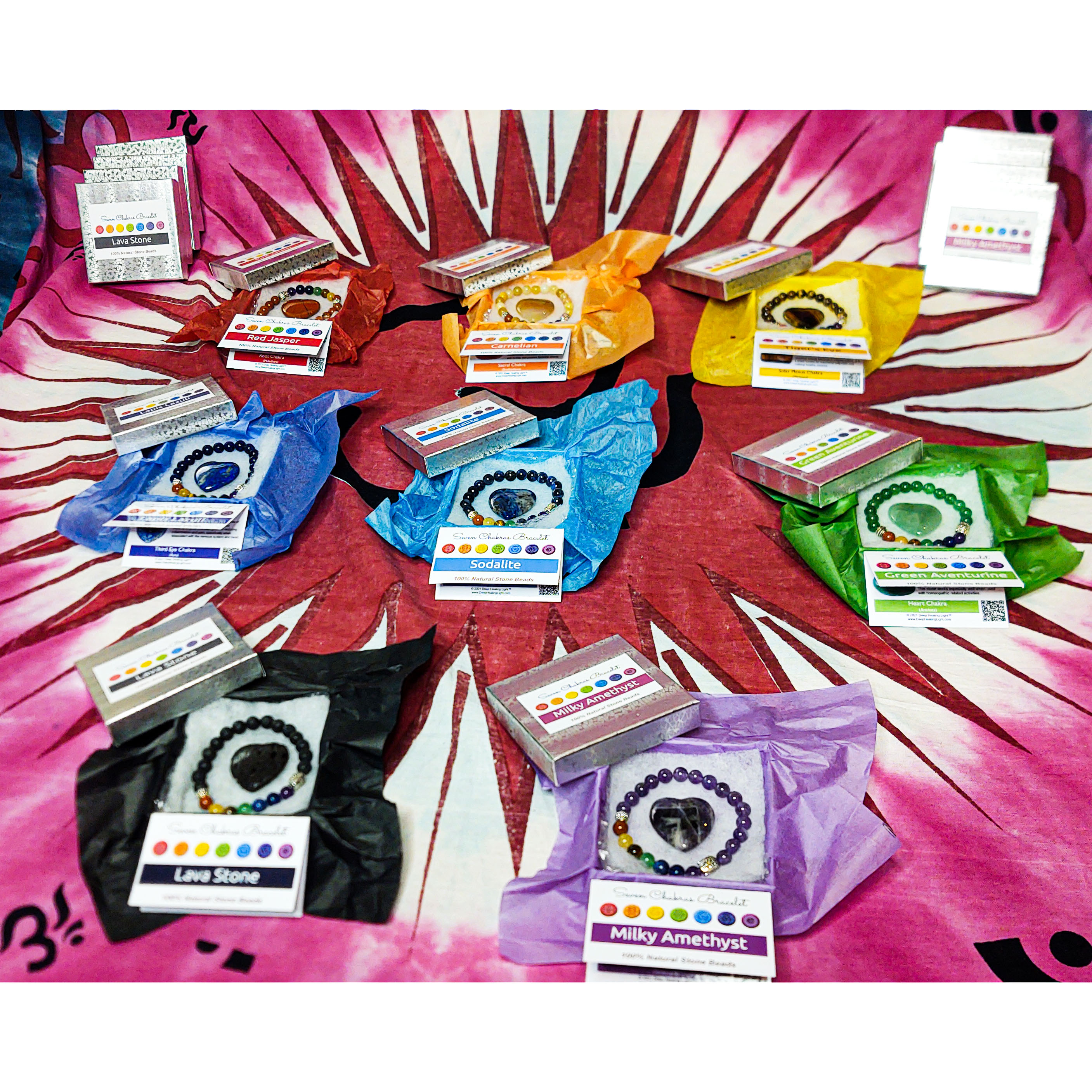 Chakra Bracelets and Hearts Natural Stone Gift Set